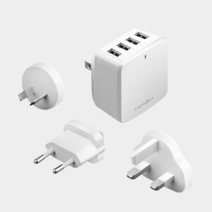 Energea Travelworld 6.8 4-USB wall charger kit with 3 charging adapters (US to EU, US to UK, and US to AU)