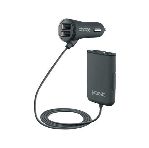 Porodo 4 USB Ports Passenger Car Charger – 8.2A 6ft. - Black