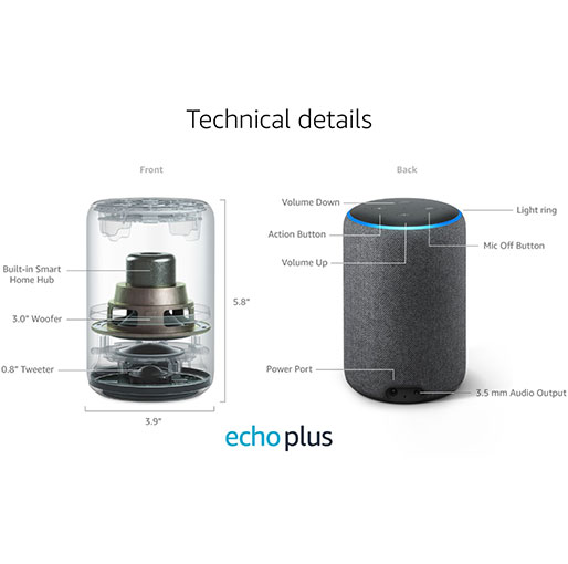 Amazon - Echo Plus (2nd Gen) Smart Speaker with Alexa - Charcoal