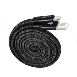 Buy Promate Coiline-i 1M Durable Aluminium Alloy Auto-Rolling Reversible USB-A to Lighting Cable with 2A Fast Charging - Black in Qatar