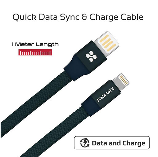 Promate Coiline-i 1M Durable Aluminium Alloy Auto-Rolling Reversible USB-A to Lighting Cable with 2A Fast Charging