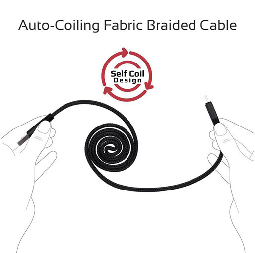 Promate Coiline-i 1M Durable Aluminium Alloy Auto-Rolling Reversible USB-A to Lighting Cable with 2A Fast Charging