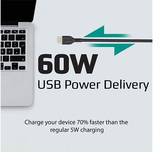 Promate Powerbeam-CC 1.2m USB-C to USB-C 60W Power Delivery Enabled Data Sync & Charge Cable