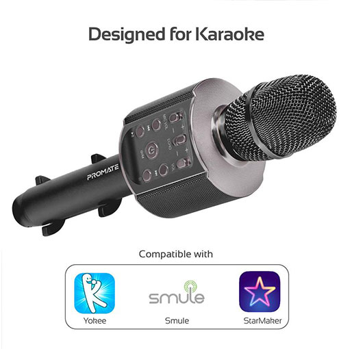Promate VocalMic-4 Multi-Purpose Wireless Karaoke Microphone with LED Light and Phone Holder Silver