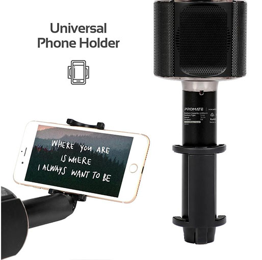 Promate VocalMic-4 Multi-Purpose Wireless Karaoke Microphone with LED Light and Phone Holder Silver