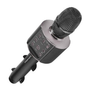 Buy Promate VocalMic-4 Multi-Purpose Wireless Karaoke Microphone with LED Light and Phone Holder Silver in Qatar