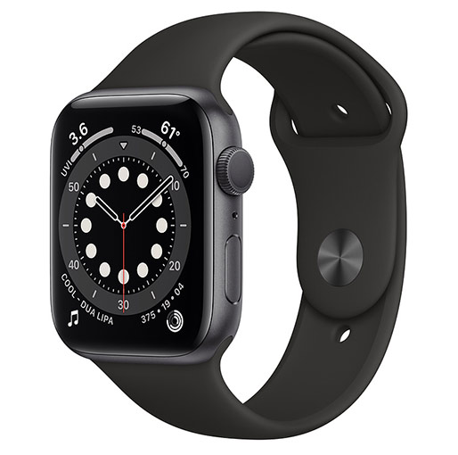 Buy Apple Watch Series 6 GPS,44mm Space Gray Aluminium Case with Black Sport Band - Regular at best price in Qatar.