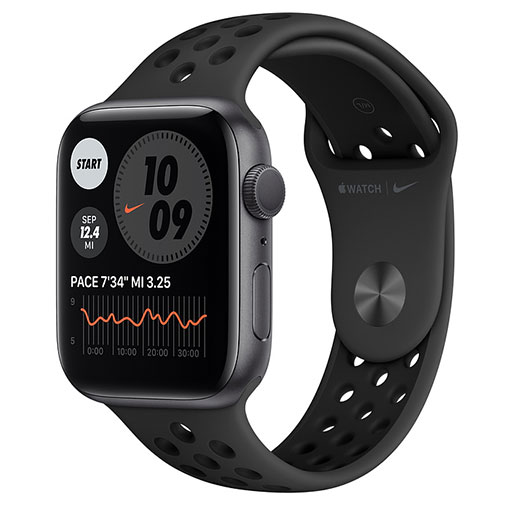 Buy Apple Watch Nike Series 6 GPS, 44mm Space Gray Aluminum Case with AnthraciteBlack Nike Sport Band- regular in Qatar