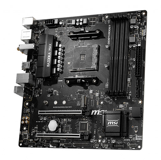 MSI B450M BAZOOKA MAX WI-FI w/ DDR4-2666, 7.1 Audio, M.2, Gigabit LAN, 802.11ac Motherboard