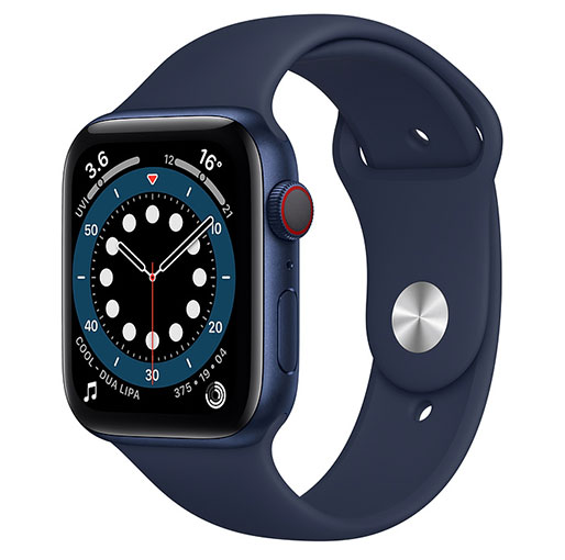 Buy Apple Watch Series 6 GPS + Cellular, 44mm Blue Aluminium Case with Deep Navy Sport Band - Regular in Qatar