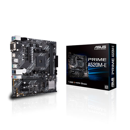 ASUS PRIME A520M-E AMD A520 (Ryzen AM4) micro ATX motherboard with M.2 support, 1 Gb Ethernet, HDMI/DVI/D-Sub, SATA 6 Gbps, USB 3.2 Gen 2 Type-A