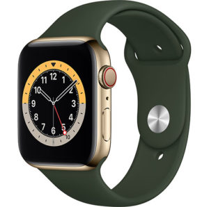 Apple Watch Series 6 44mm,GPS + Cellular, Gold Stainless Steel, Cyprus Green Sport Band