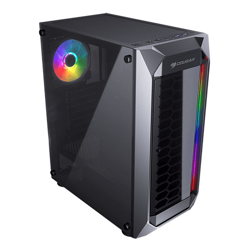 COUGAR MX410 Mesh-G RGB Black ATX Mid Tower Powerful and Compact Mid-Tower Case with Mesh Front Panel and Tempered Glass Built-in 4 RGB Fan