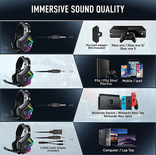 ONIKUMA K1 Pro RGB 7.1 Noise Canceling Surround Sound Gaming Headset for PCPS4Nintendo