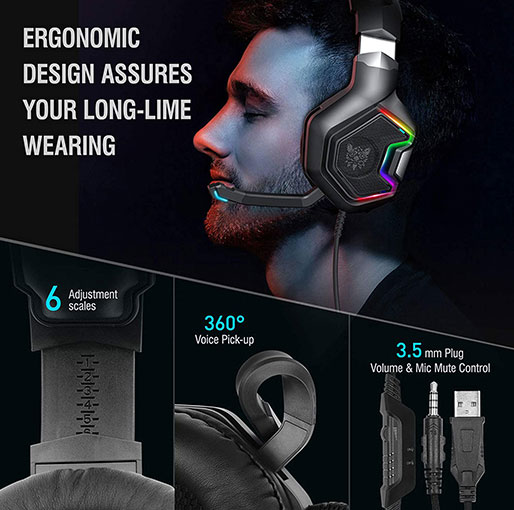 ONIKUMA K1 Pro RGB 7.1 Noise Canceling Surround Sound Gaming Headset for PCPS4Nintendo