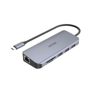 Buy Unitek uHUB N9+ 9-in-1 USB-C Ethernet Hub with Dual Monitor, 100W Power Delivery and Dual Card Reader at best price in Qatar.
