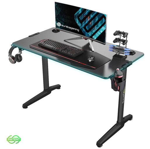 Buy Eureka Ergonomic® Gaming Computer Desk 44" Home Office Gaming PC Tables New Polygon Legs Design with RGB LED Lights, Colonel Series GIP-44B, Black in Qatar