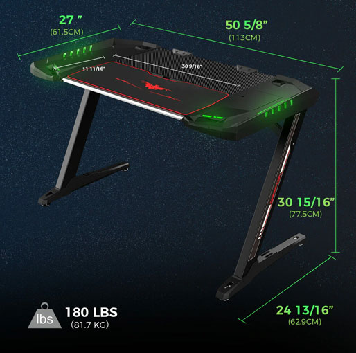 Eureka Ergonomic General Series Z2 51'' E-sports Gaming Desk with RGB Lights