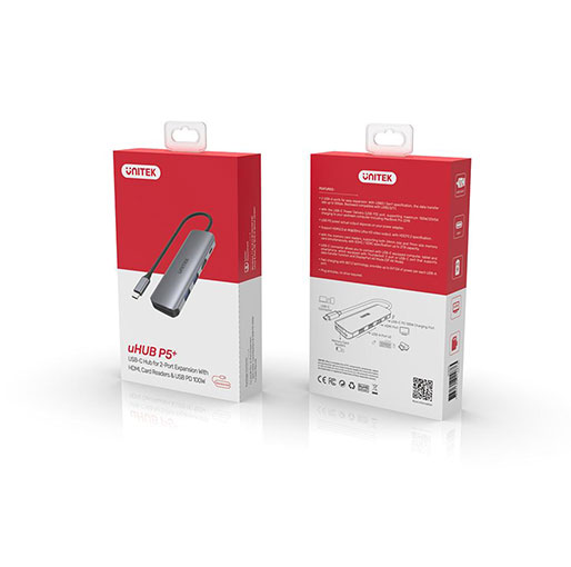 Unitek uHUB P5+ 6-in-1 USB-C Hub with HDMI, 100W Power Delivery and Dual Card Reader