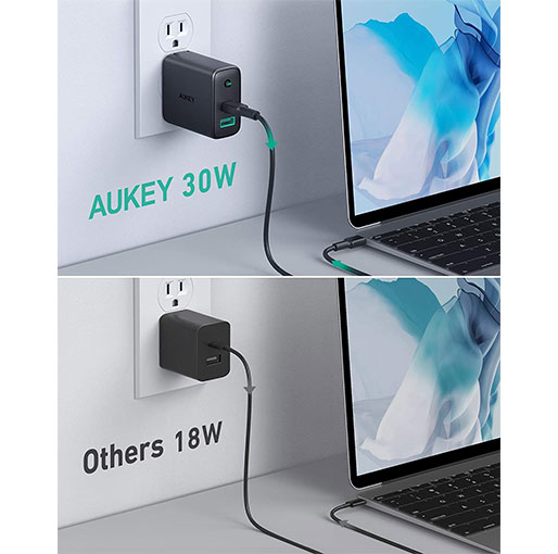 AUKEY Focus iPhone Fast Charger 30W 2-Port USB C Charger
