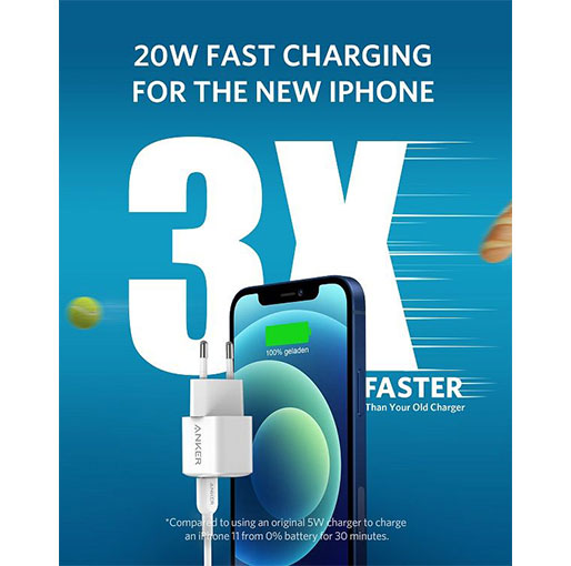Anker A2633L22 Nano Fast Charger with PowerIQ 3.0 Technology for Iphone 12 , 20 W - White