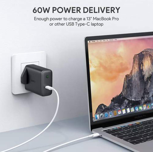 Aukey Focus 60W USB-C Power Delivery Charger with GaN Power Tech