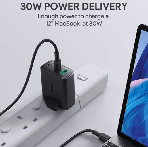 Aukey Focus Duo 30W Power Delivery Dual-Port PD Charger with Dynamic Detect