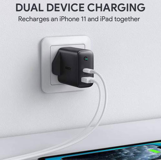 Aukey Focus Duo 30W Power Delivery Dual-Port PD Charger with Dynamic Detect