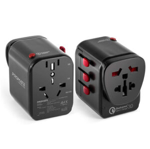 Buy Promate Universal Travel Adapter, Worlds First Grounded Power Adapter with Resettable Fuse,2.4A 3 USB Port and QC3.0 USB-C 18W Power Delivery Port, Worldwide AC Wall Outlet Adapter,TripMate-PD18 Black at best price in Qatar.