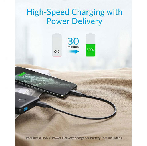Anker PowerLine III USB-C to Lightning Cable (0.3m1ft) – Black