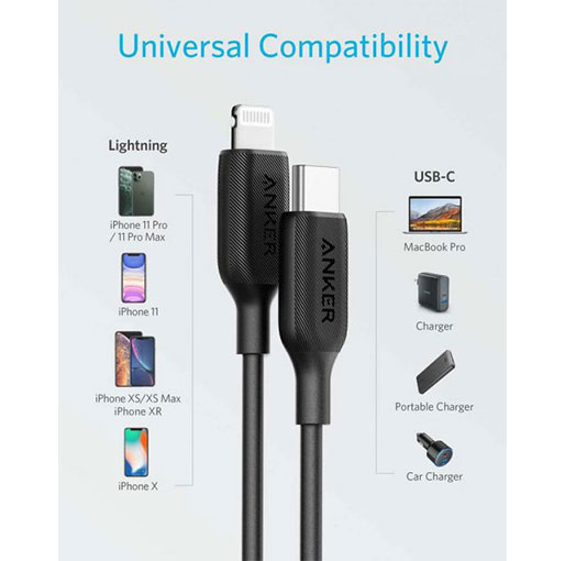 Anker PowerLine III USB-C to Lightning Cable (0.3m1ft) – Black