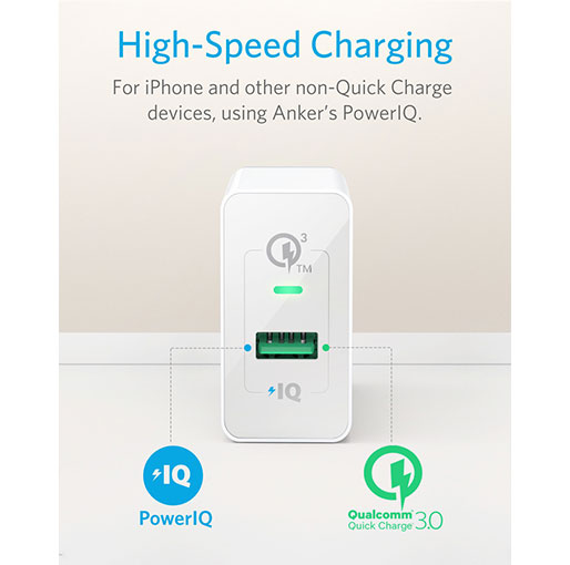Anker PowerPort+ 1 with Quick Charge 3.0 Quick Charge 3.0, Anker 18W 3Amp USB Wall Charger - White