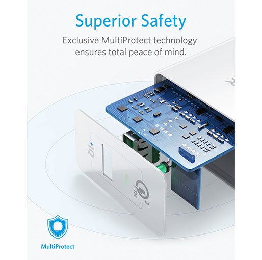 Anker PowerPort+ 1 with Quick Charge 3.0 Quick Charge 3.0, Anker 18W 3Amp USB Wall Charger - White