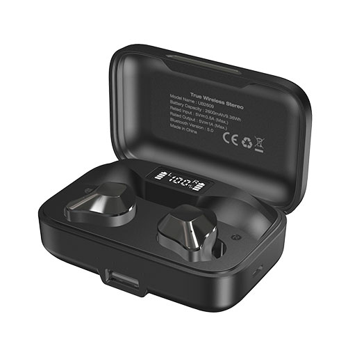 Energizer UB2609 True Wireless Stereo In-Ear Earbuds Bluetooth 5.0, Waterproof With 2600mAh Digital Display Charging Case black