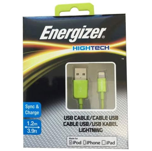 Energizer Hightech 1.2m USB Cable with Lightning Connector for Apple iPod, iPhone and iPad - Green