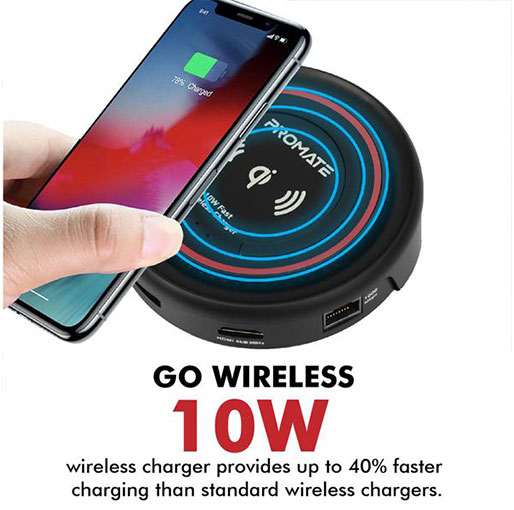 Promate USB C Hub with Qi Wireless Charger, USB Type-C Docking Station with 100W Type-C Power Delivery, HDMI 4K, Dual USB Port, Ethernet Port and Detachable Qi Wireless Charging Pad, CenterHub - Maroon