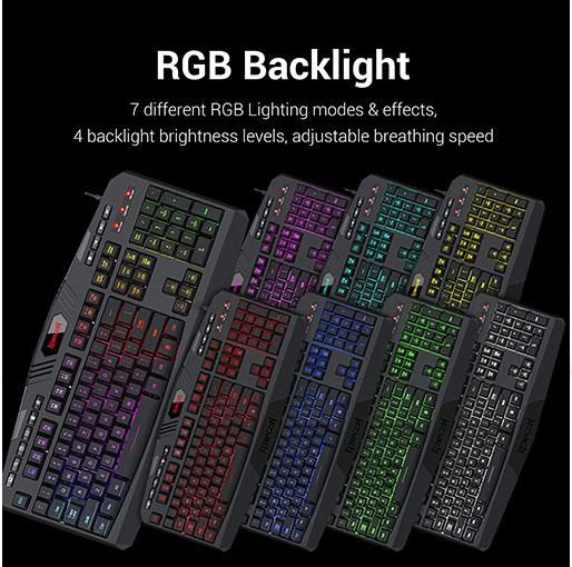 Redragon S101 Wired Gaming Keyboard and Mouse Combo RGB Backlit Gaming Keyboard with Multimedia Keys Wrist Rest and Red Backlit Gaming Mouse 3200 DPI for Windows PC Gamers (Black)