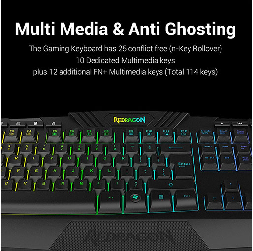 Redragon S101 Wired Gaming Keyboard and Mouse Combo RGB Backlit Gaming Keyboard with Multimedia Keys Wrist Rest and Red Backlit Gaming Mouse 3200 DPI for Windows PC Gamers (Black)