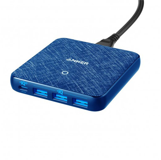 Buy Anker PowerPort Atom III Slim 4 Ports – Blue Fabric at best price in Qatar.