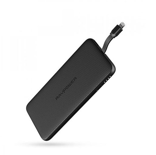 RAVPower Power Bank 10000mAh with Built-in Lightning Cable Black