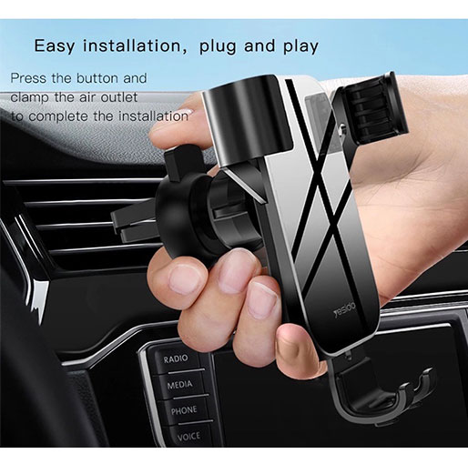 YESIDO C87 Elegant Tempered Glass Panel Car Air Vent Mobile Phone Holder Aluminum Alloy Gravi