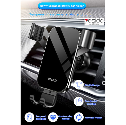 YESIDO C87 Elegant Tempered Glass Panel Car Air Vent Mobile Phone Holder Aluminum Alloy Gravi