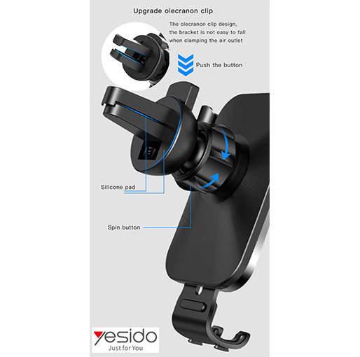 YESIDO C87 Elegant Tempered Glass Panel Car Air Vent Mobile Phone Holder Aluminum Alloy Gravi