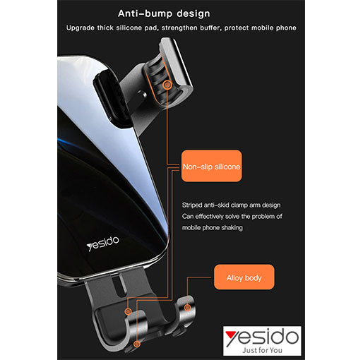 YESIDO C87 Elegant Tempered Glass Panel Car Air Vent Mobile Phone Holder Aluminum Alloy Gravi
