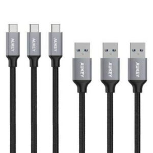 Aukey CB-CMD1 1M USB A To USB C Quick Charge 3.0 Durable Braided Nylon Cable (3 Pack)