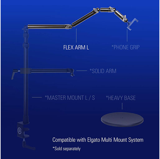 Corsair Elgato Flex Arm Kit, Four Steel Tubes with Ball Joints - Compatible with All Elgato Multi Mount Accessories - Black