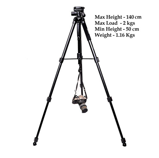 Jmary KP-2234 Professional Aluminium Tripod for All DSLR Cameras (Black)