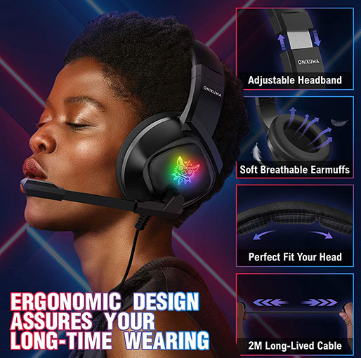 ONIKUMA K19 Gaming Headset -Xbox One Headset PS5 Headset with 7.1 Surround Sound Pro Noise Canceling Gaming Headphones with Mic & RGB LED Light Compatible with PS4, Xbox One,PC
