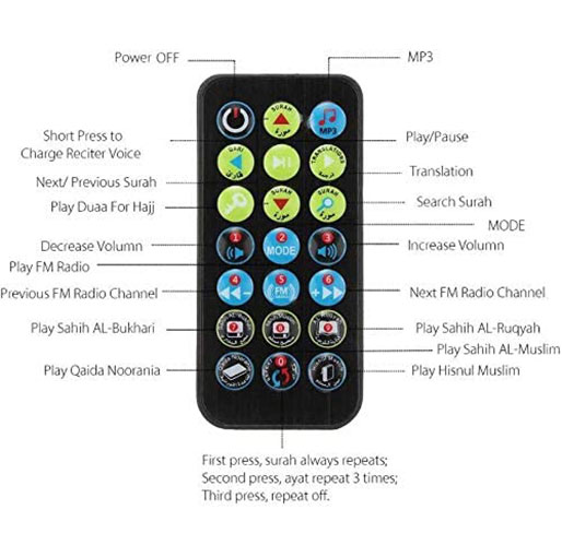 Remote Control Speaker Portable Quran Speaker MP3 Player 8GB TF FM Quran Quran Translator USB Rechargeable Speaker