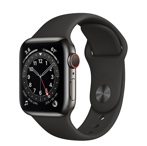 Buy Apple Watch Series 6 GPS + Cellular 40mm Graphite Stainless Steel Case with Black Sport Band at best price in Qatar.